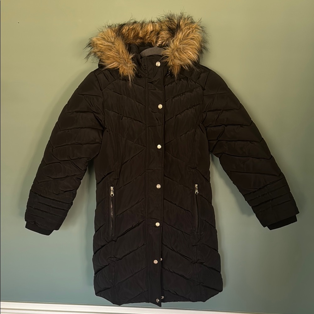 Girls Black Fur-Trimmed (zip off hood) Jacket